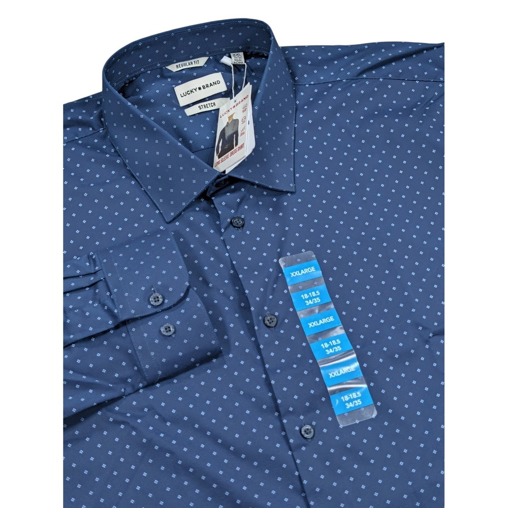 Lucky Brand Dress Shirt Mens XXL 18-18.5 34/35 Navy Floral Print Stretch NWT